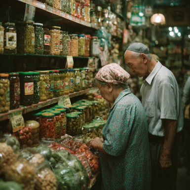 Katta yoshdagi juftlik sog'lom ovqat tayyorlayapti